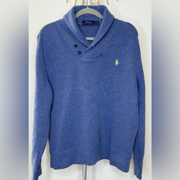 Polo Ralph Lauren men’s luxury shawl collar sweater blue 100% cotton XL EUC - Picture 2 of 6